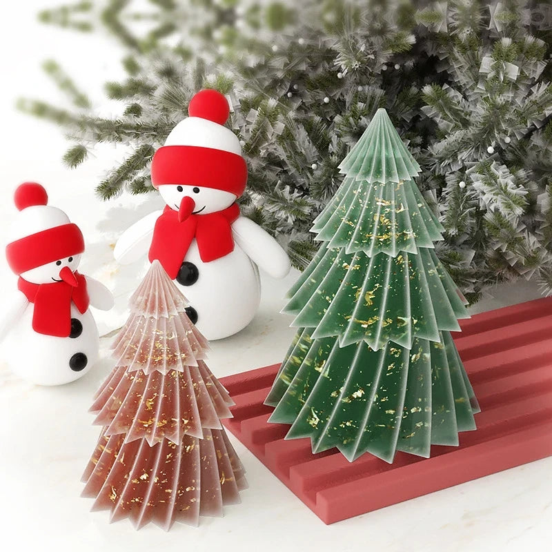 Christmas Candle Mold 3D Silicone Tree with Pleated Design for Soap Making - Image 2