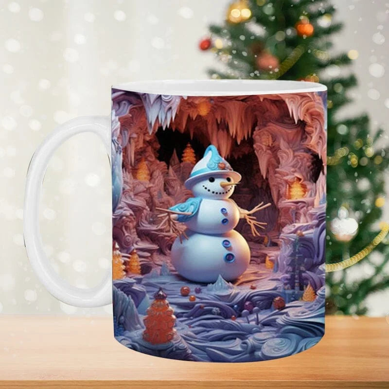 Christmas Coffee Mug with 3D Illusion Snowman Ceramic Dishwasher Safe - Image 1