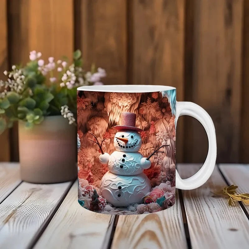 Christmas Coffee Mug with 3D Illusion Snowman Ceramic Dishwasher Safe - Image 2