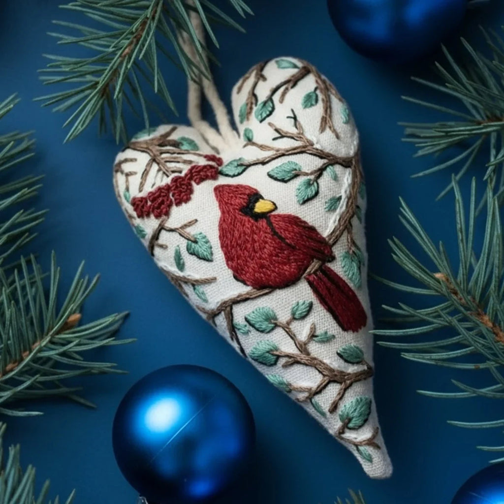 Christmas Embroidery Kit for Beginners with Heart-Shaped Ornament and Hoop - Image 10