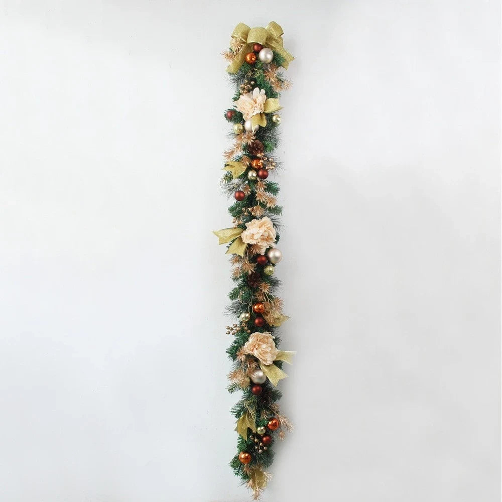Christmas Garland for Mantle with Artificial Pine Ornaments and Gold Mesh Ribbon - Image 13