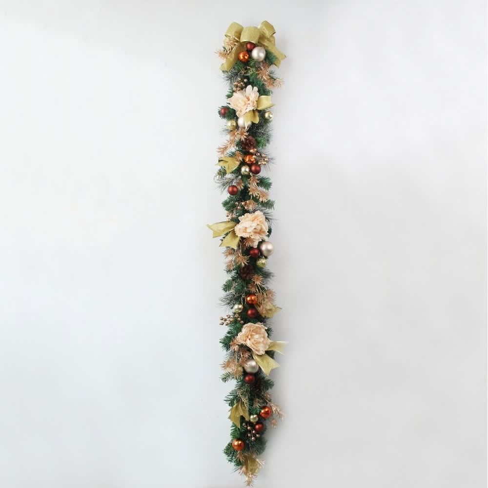 Christmas Garland for Mantle with Artificial Pine Ornaments and Gold Mesh Ribbon - Image 9