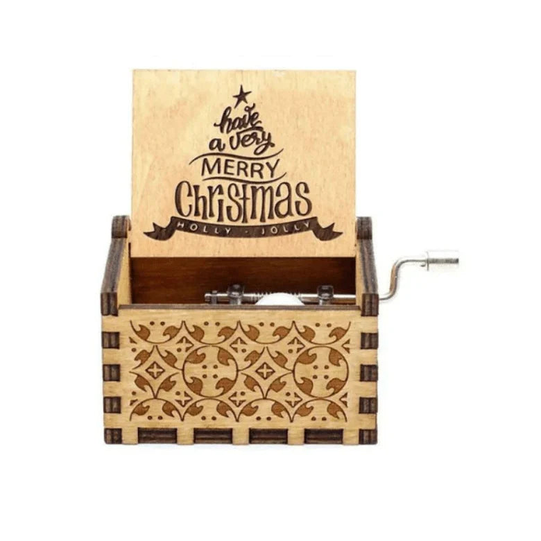 Christmas Music Box with Hand Crank Wooden Mechanical Festive Decoration - Image 6