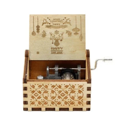 Christmas Music Box with Hand Crank Wooden Mechanical Festive Decoration - Image 7