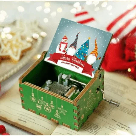 Christmas Music Box with Hand Crank Wooden Mechanical Festive Decoration - Image 8