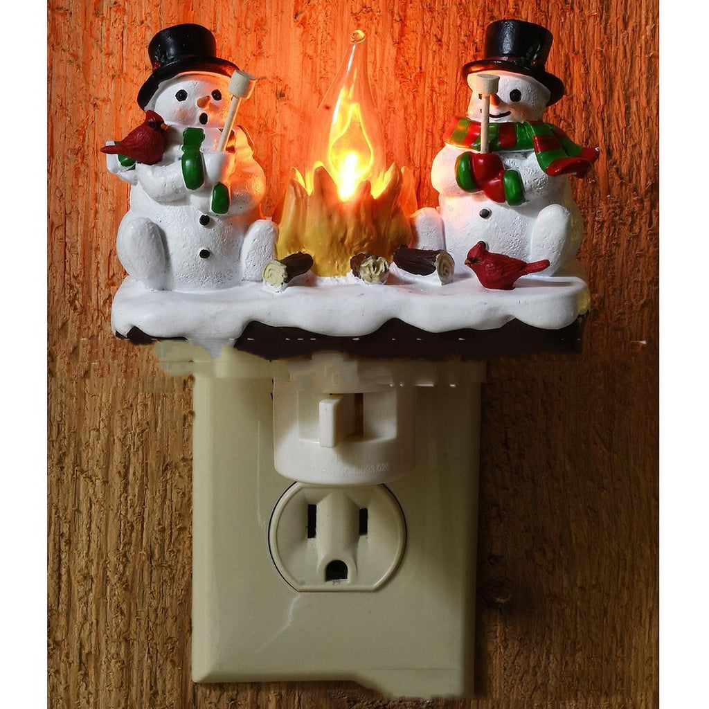 Christmas Night Lights with Plug in Snowman Campfire Design and Warm Yellow Illumination - Image 6