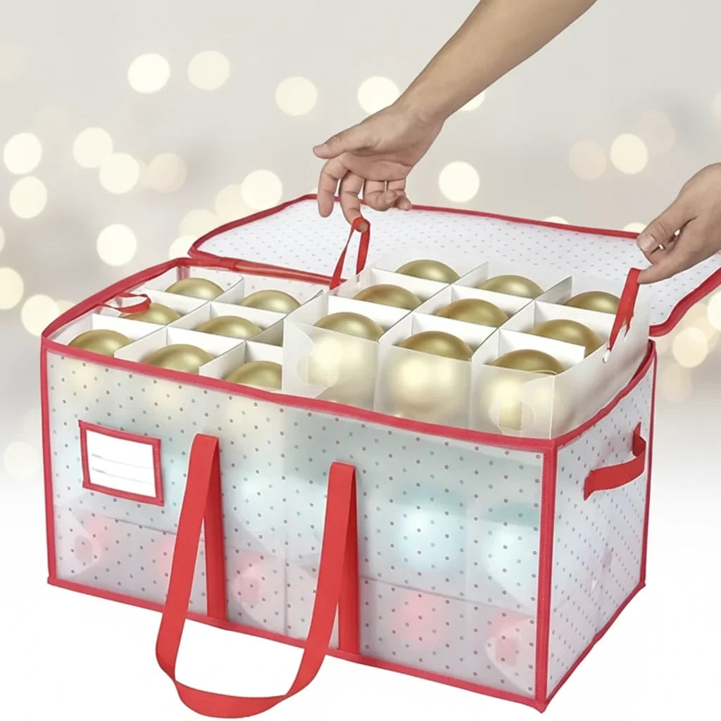 Christmas Ornament Storage Container with Zippered Lid and Grid Dividers - Image 1