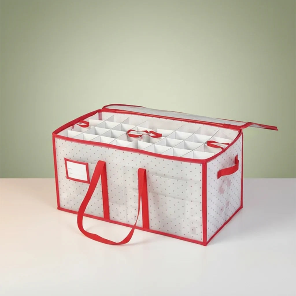Christmas Ornament Storage Container with Zippered Lid and Grid Dividers - Image 2