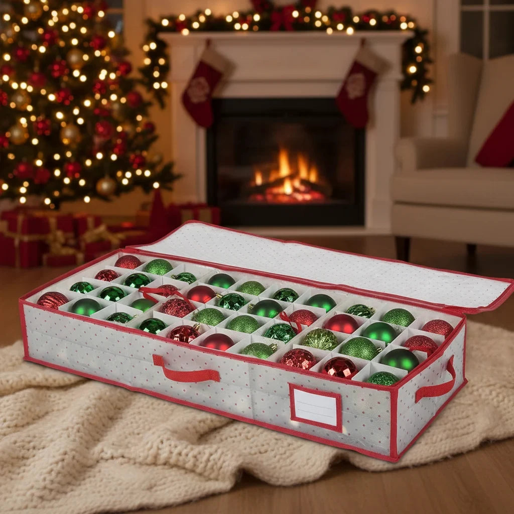 Christmas Ornament Storage Container with Zippered Lid and Grid Dividers - Image 3