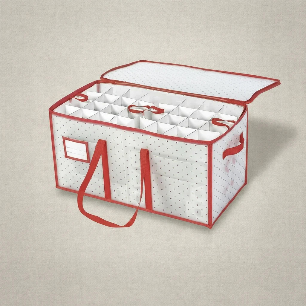 Christmas Ornament Storage Container with Zippered Lid and Grid Dividers - Image 6