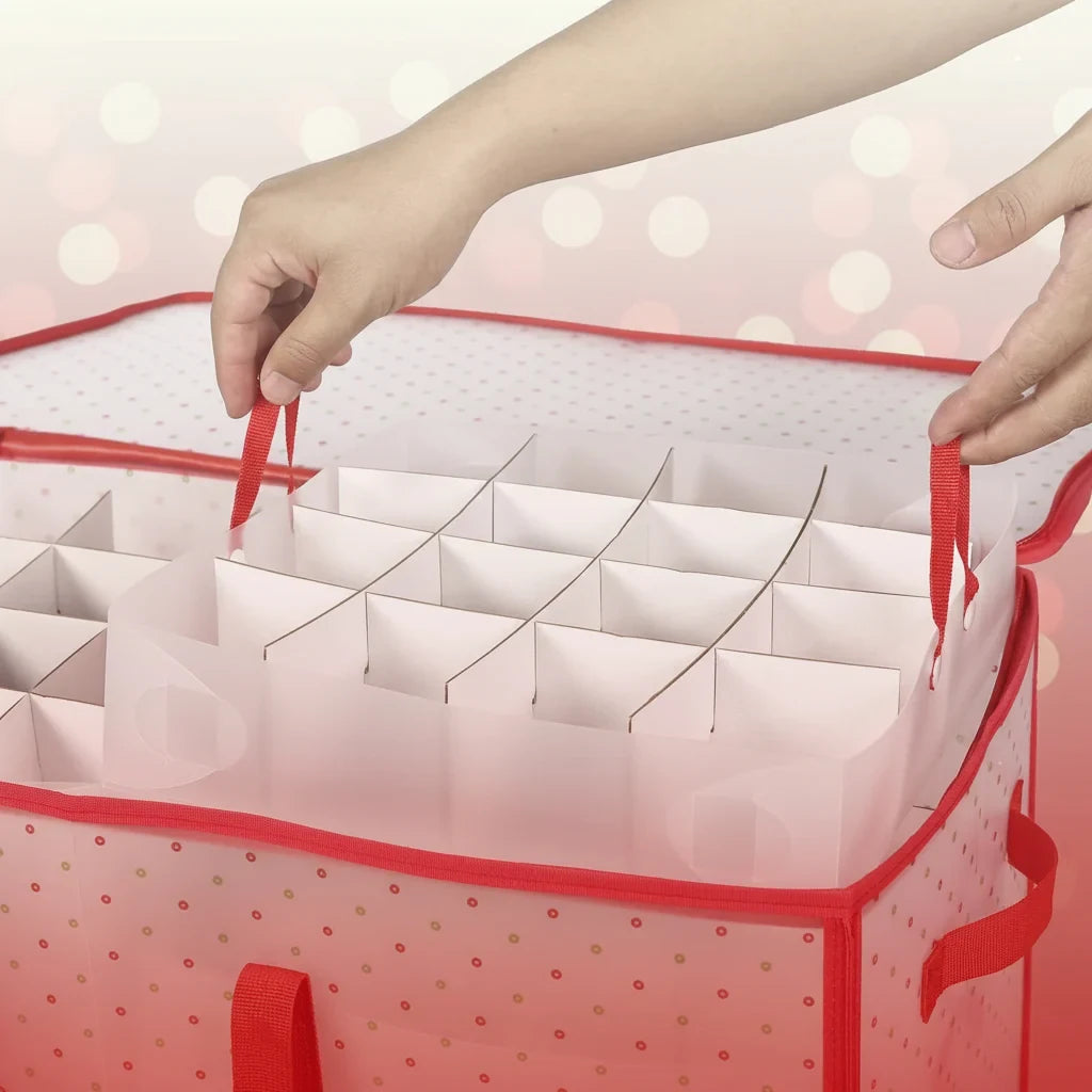 Christmas Ornament Storage Container with Zippered Lid and Grid Dividers - Image 7