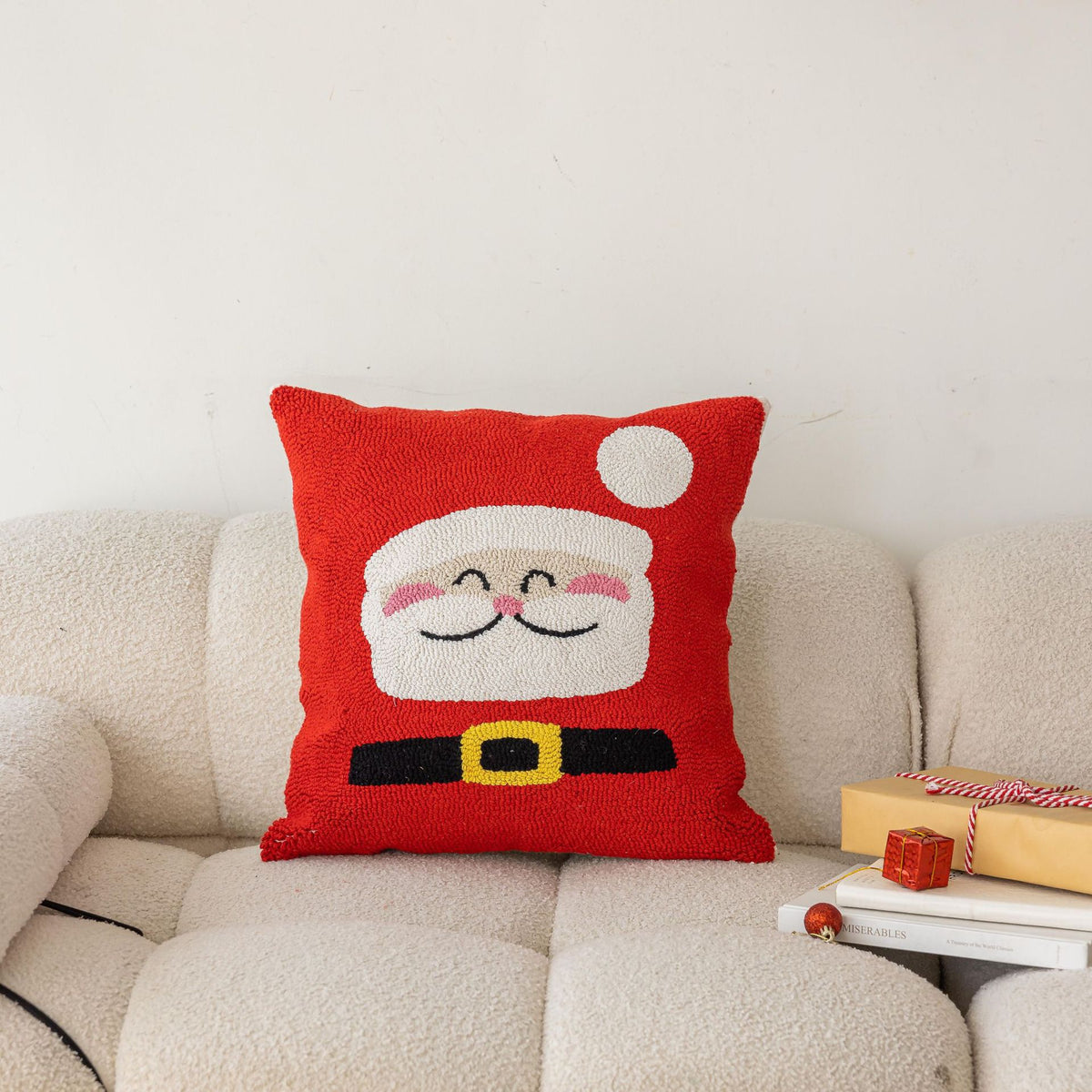 Christmas Pillow Cover Festive Decorative Square Throw with Embroidered Design - Image 1