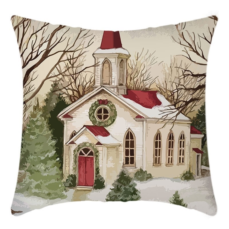 Christmas Pillow Cover with Hidden Zipper Square Throw Polyester Linen Decorative Cushion - Image 3