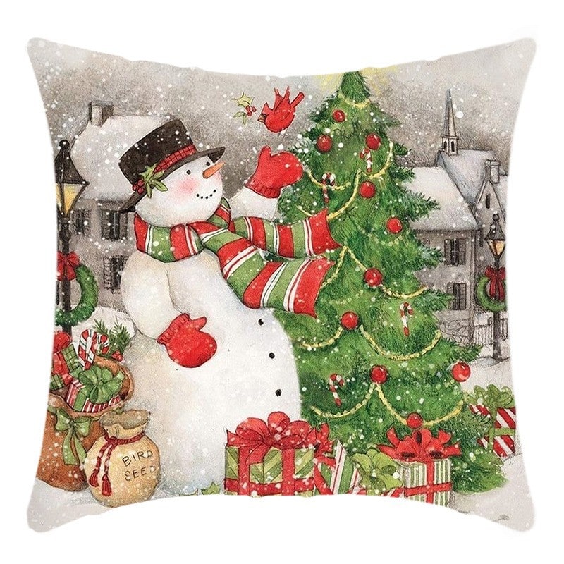 Christmas Pillow Cover with Hidden Zipper Square Throw Polyester Linen Decorative Cushion - Image 4