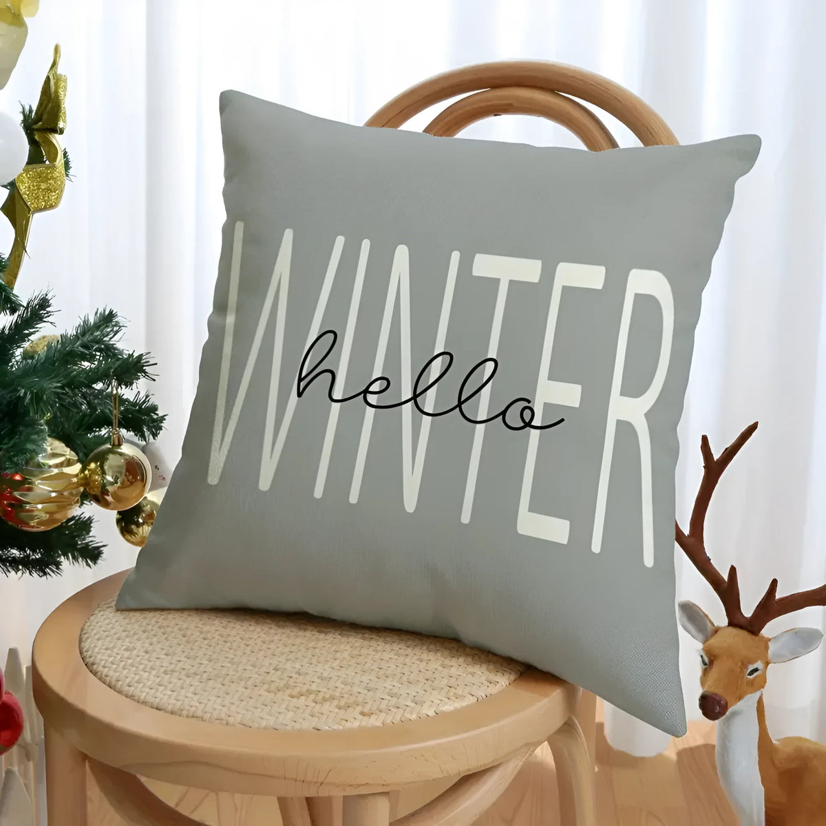 Christmas Pillow Covers Set of 4 Square Decorative with Hidden Zipper and Festive Gnome Print - Image 4