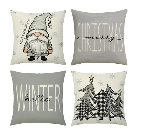 Christmas Pillow Covers Set of 4 Square Decorative with Hidden Zipper and Festive Gnome Print - Image 9