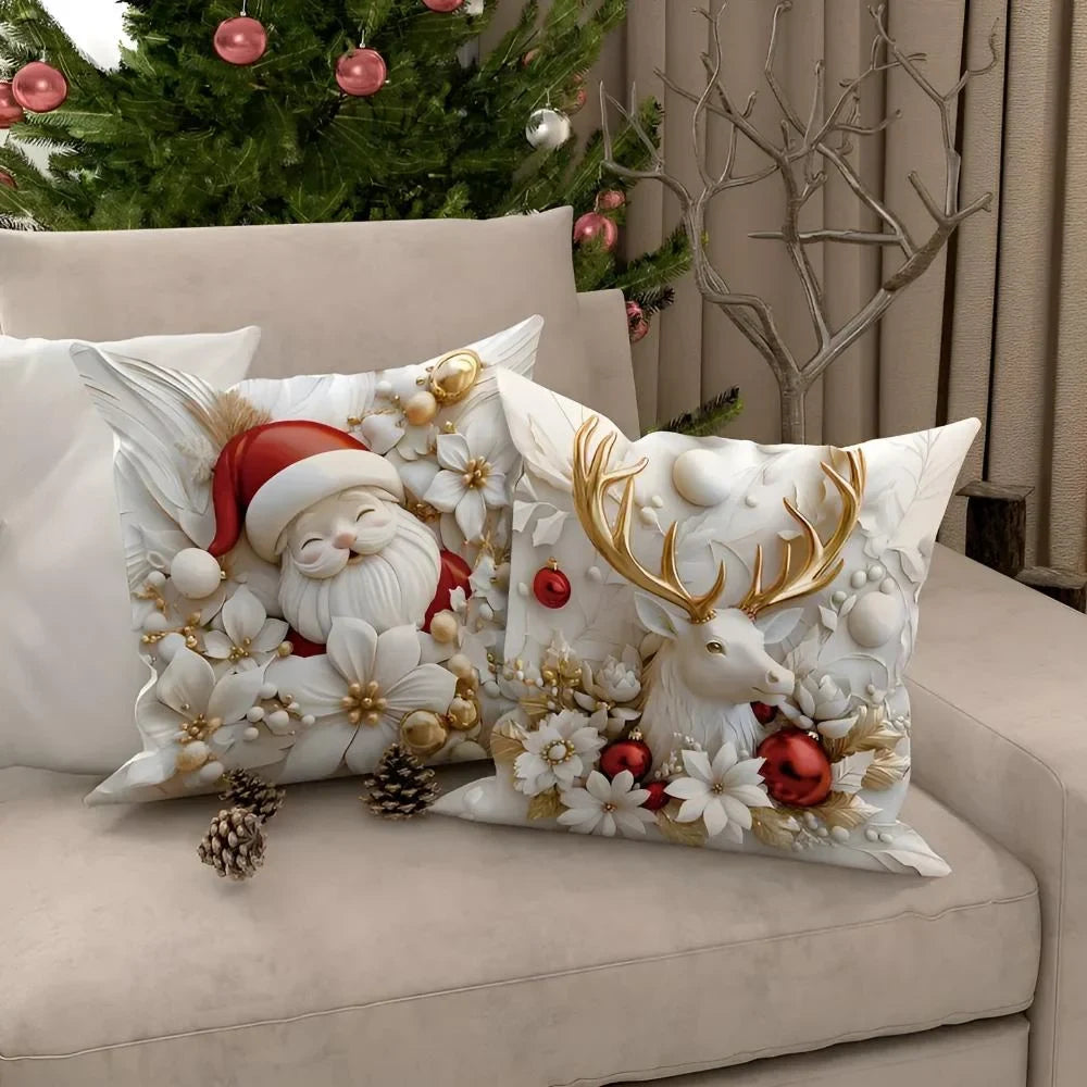 Christmas Pillow Covers Set of 4 Square Throw with 3D Holiday Designs - Image 3