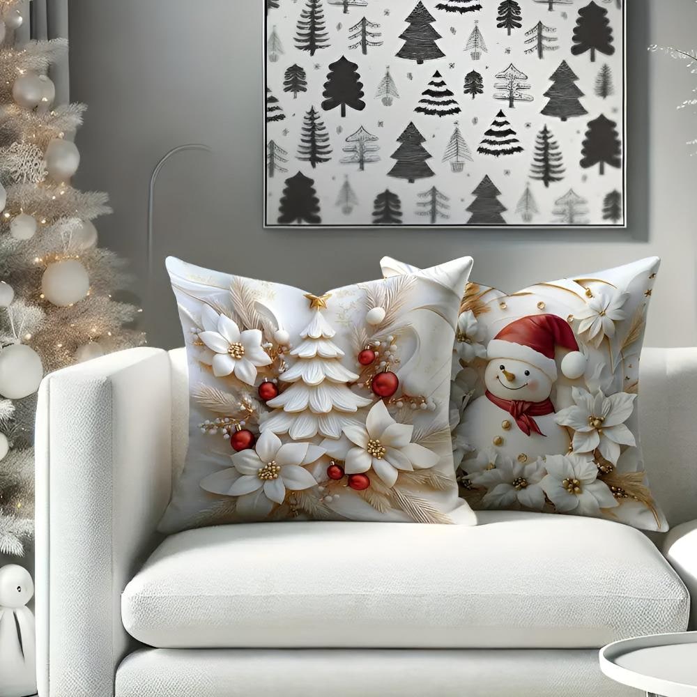 Christmas Pillow Covers Set of 4 Square Throw with 3D Holiday Designs - Image 4