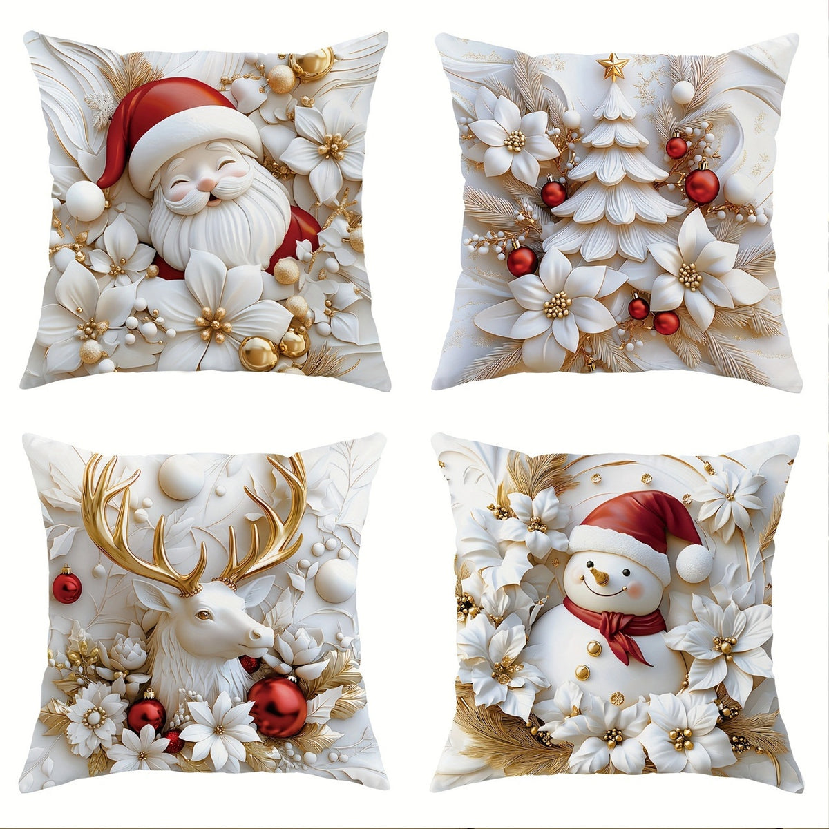 Christmas Pillow Covers Set of 4 Square Throw with 3D Holiday Designs - Image 9