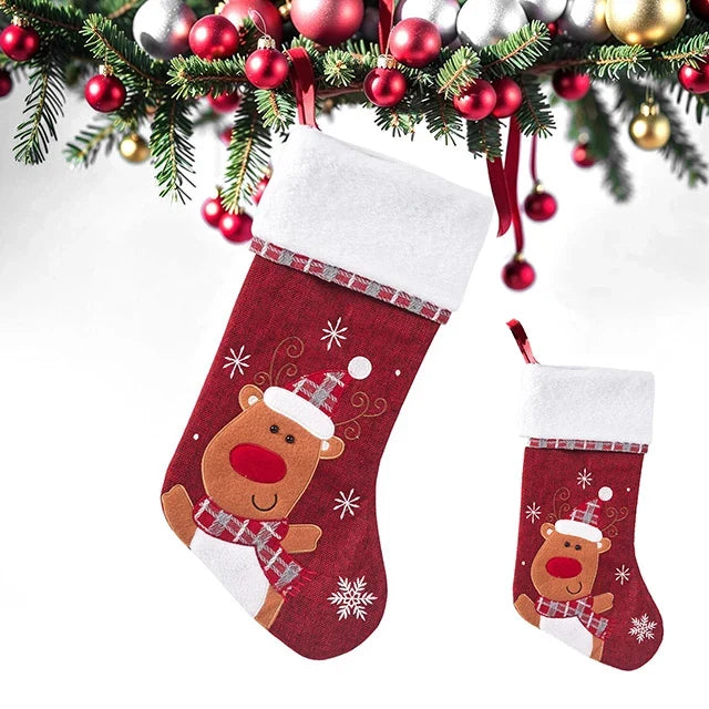 Christmas Stockings with Plush Cuff Embroidered Snowflakes and Applique Details - Image 12