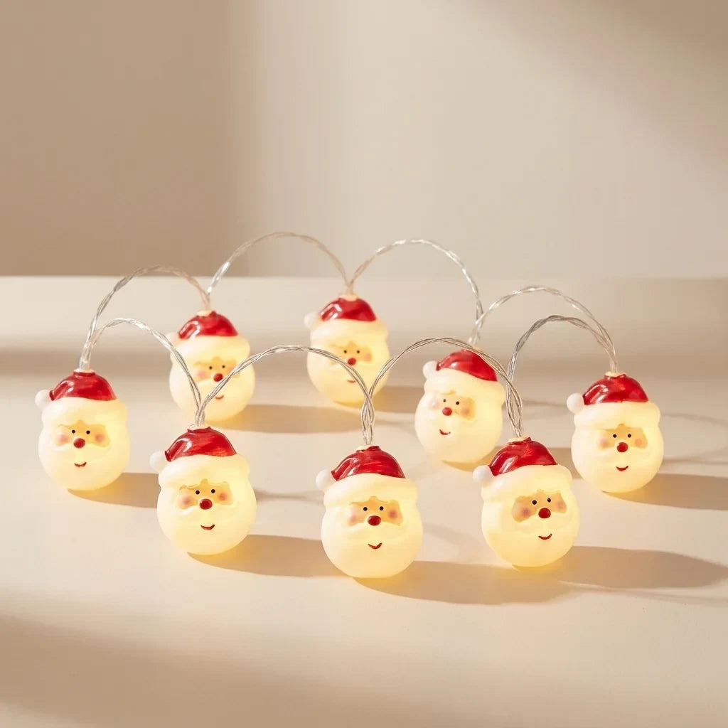 Christmas String Lights with 20 LED Santa Heads Battery Operated for Indoor Decoration - Image 1