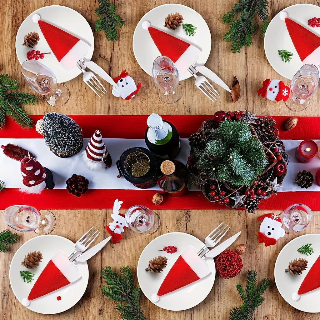 Christmas Table Place Settings Santa Hat Cutlery Holders with White Plush Trim Set of 6 cm - Image 5