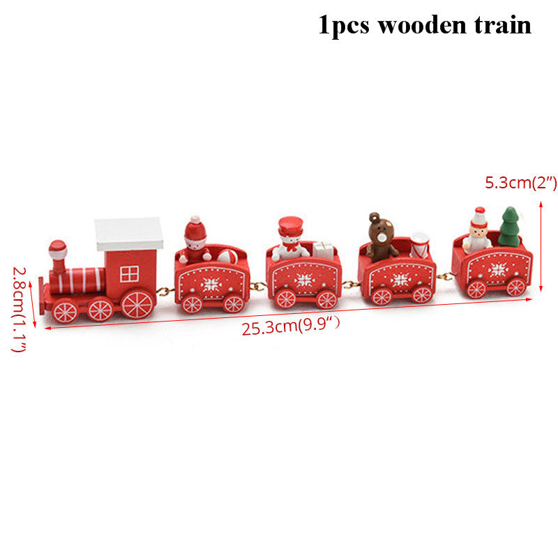 Christmas Train Decoration with Miniature Wooden Figures and Festive Holiday Design - Image 2