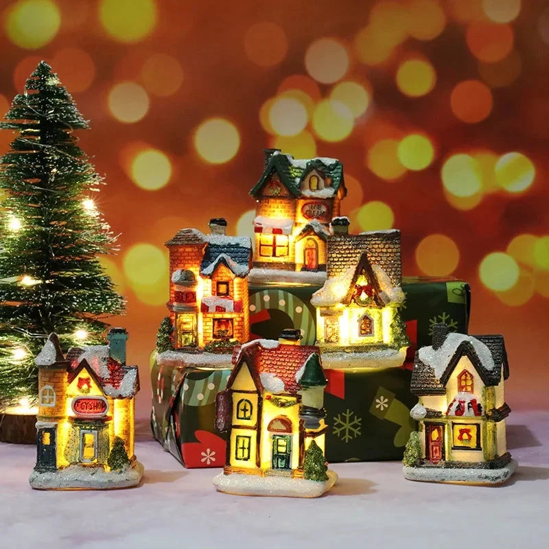 Christmas Village Set with Miniature Houses LED Lights and Snow-Covered Roofs - Image 2