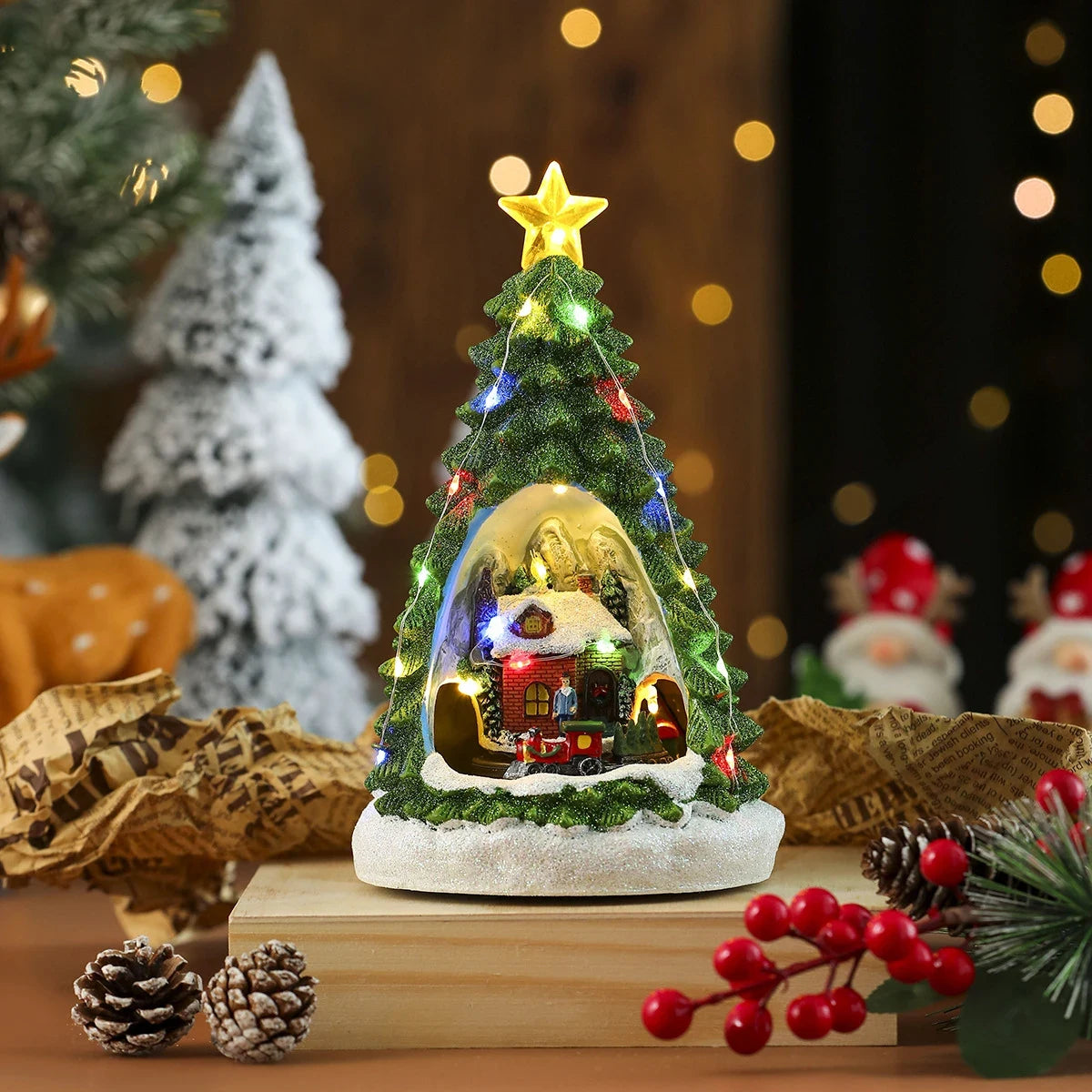 Christmas Village with Animated Train Rotating Tree and LED Lights - Image 19