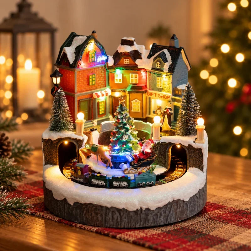 Christmas Village with Animated Train Rotating Tree and LED Lights - Image 2