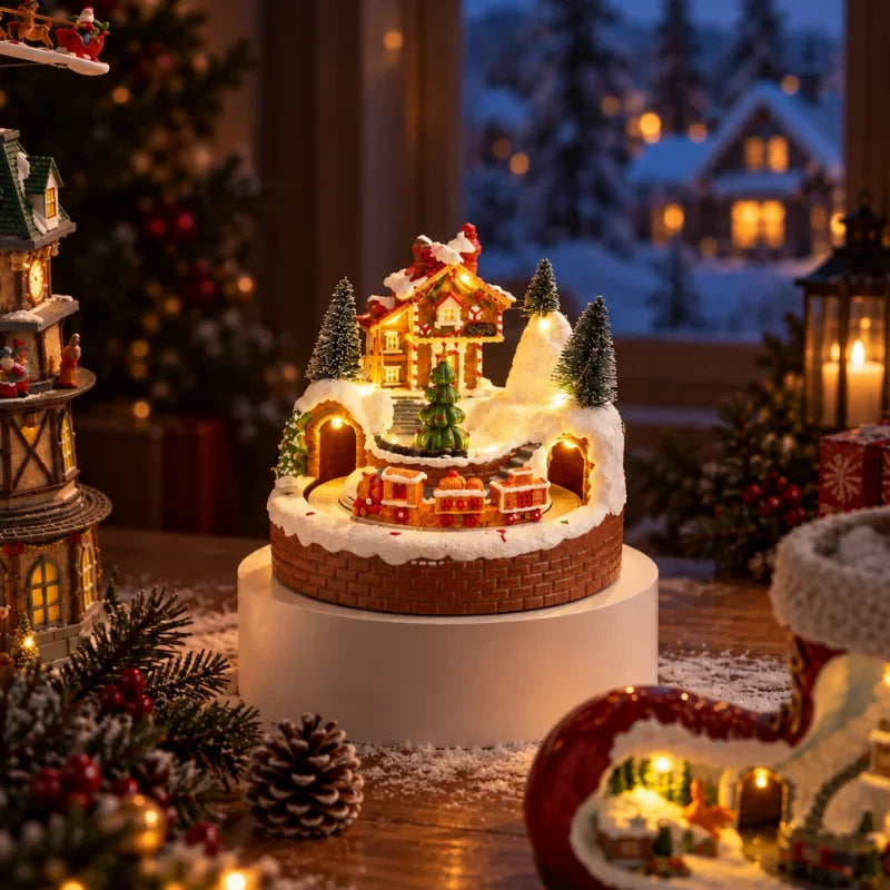 Christmas Village with Animated Train Rotating Tree and LED Lights - Image 3