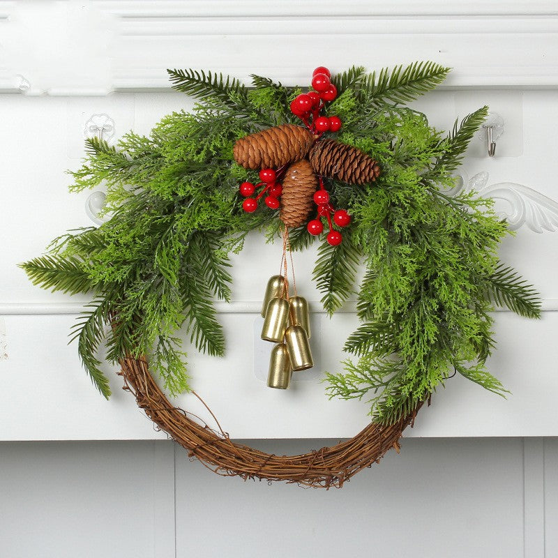 Christmas Wreath with Golden Bells Pinecones and Artificial Evergreen for Holiday Decoration - Image 7