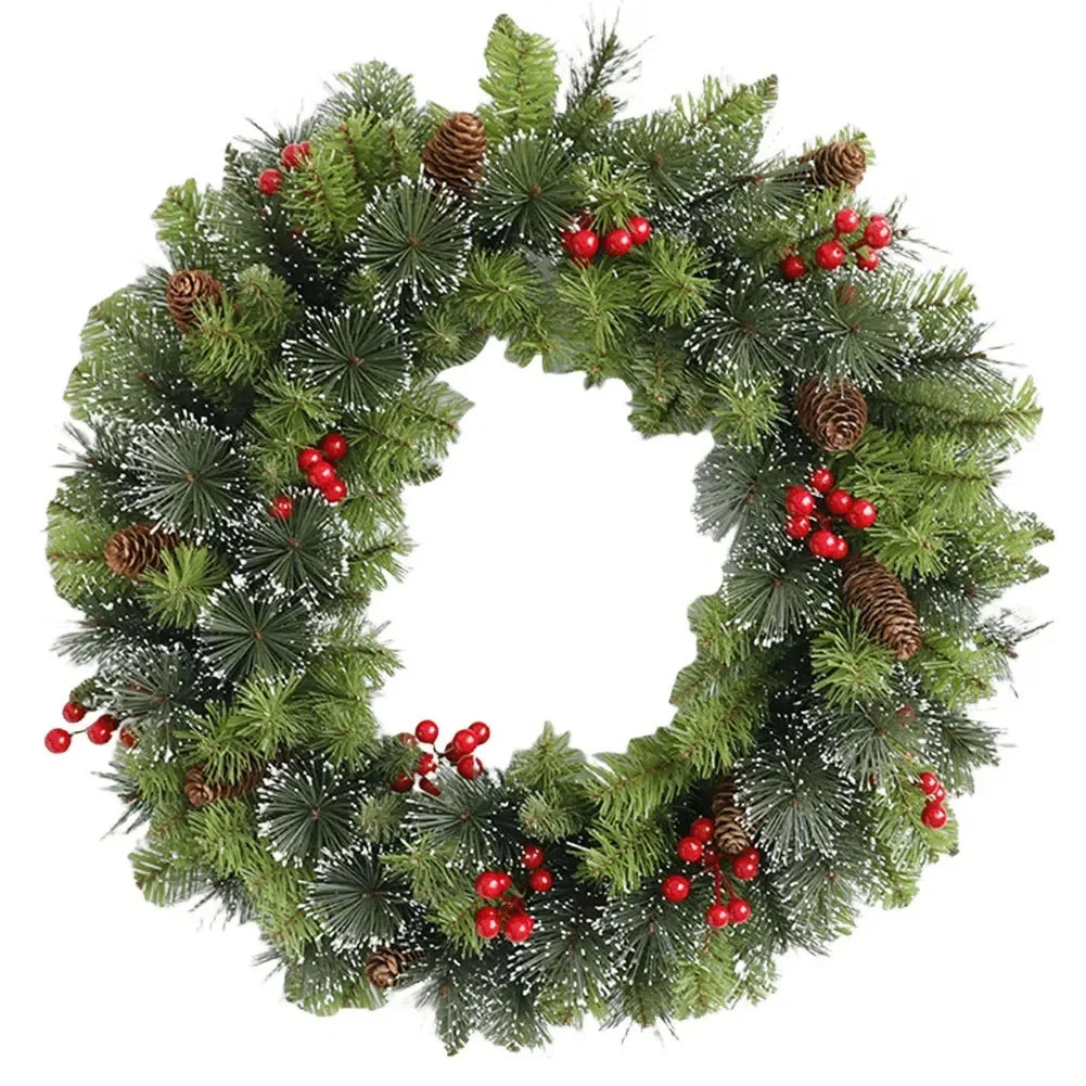 Christmas Wreath with Lights Pine Cones and Red Berries for Door Decoration - Image 4