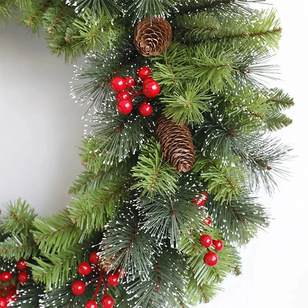 Christmas Wreath with Lights Pine Cones and Red Berries for Door Decoration - Image 7
