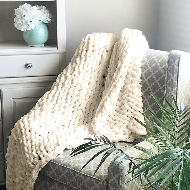 Chunky Knit Throw Blanket with Plush Chenille Weave and Oversized Loop Stitch - Image 1