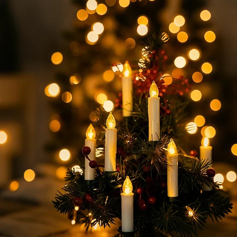 Cordless Clip-On Christmas Tree Lights with Warm White Flickering Candles - Image 4