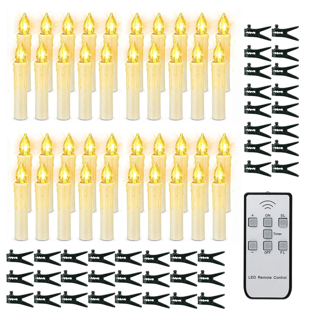 Cordless Clip-On Christmas Tree Lights with Warm White Flickering Candles - Image 9