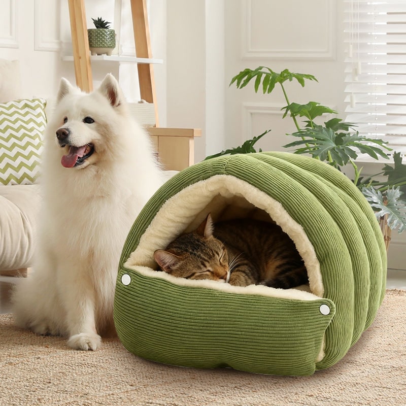 Cozy Cave Dog Bed with Plush Fleece and Hooded Dome Design for Cats - Image 10