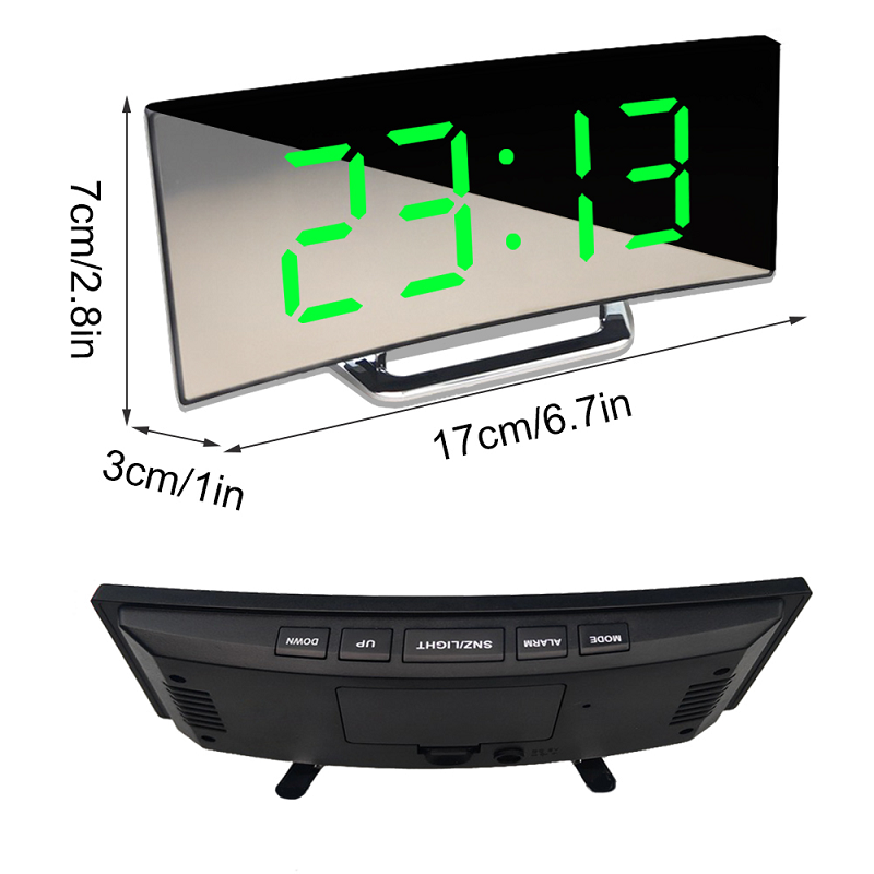 Digital Alarm Clock with Curved Mirror LED Display and Battery Powered Operation - Image 4