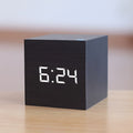Digital Alarm Clock with LED Display and Temperature Wooden Cube Tabletop Design - Image 2