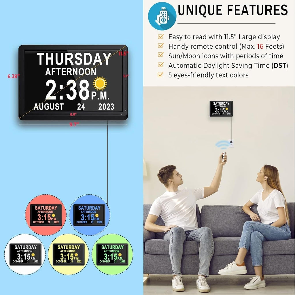 Digital Calendar Clock with Large Display Wireless Remote Control and Alarm Reminders - Image 3
