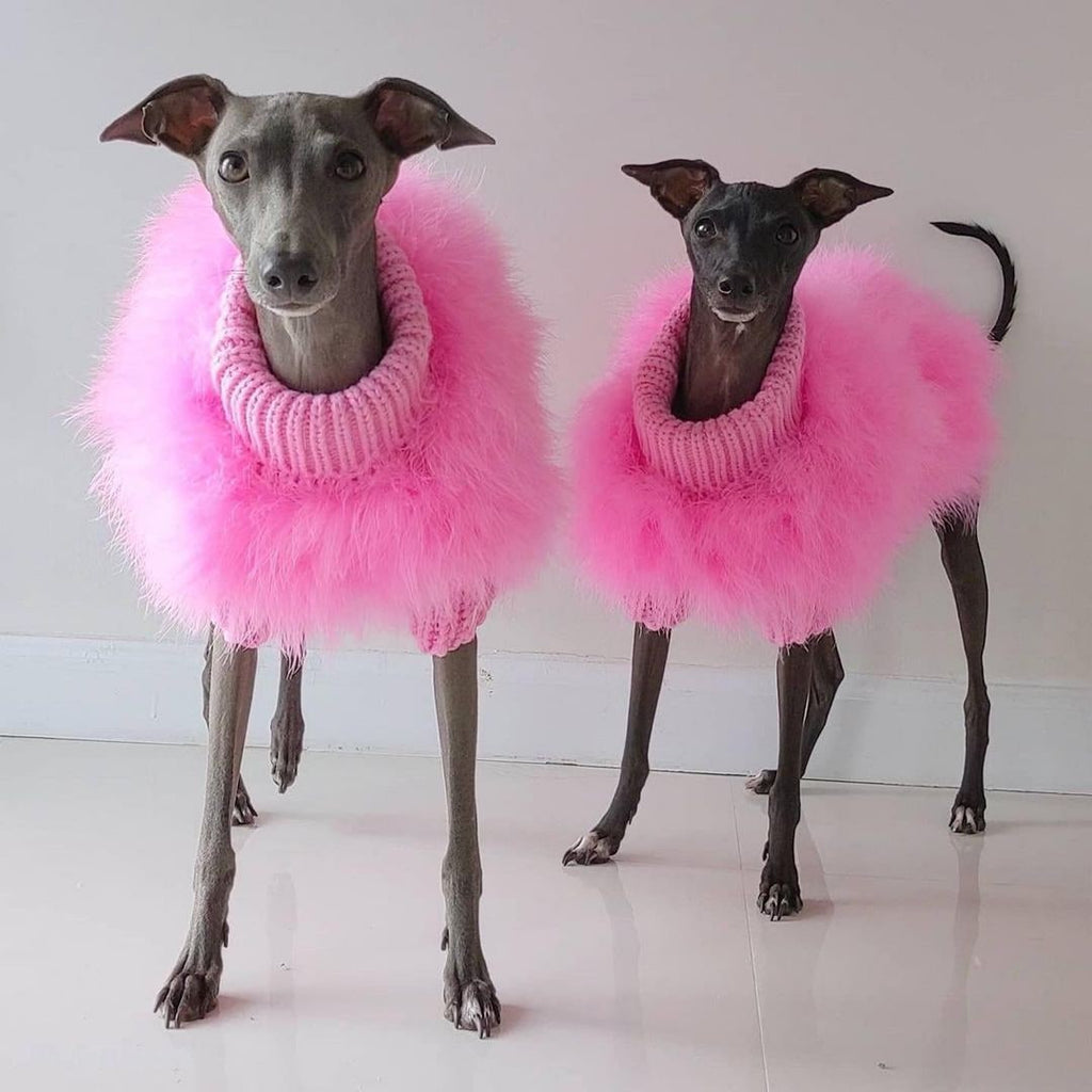 Dog Sweater with Fluffy Faux Fur and Ribbed Knit Turtleneck for Small to Large - Image 1