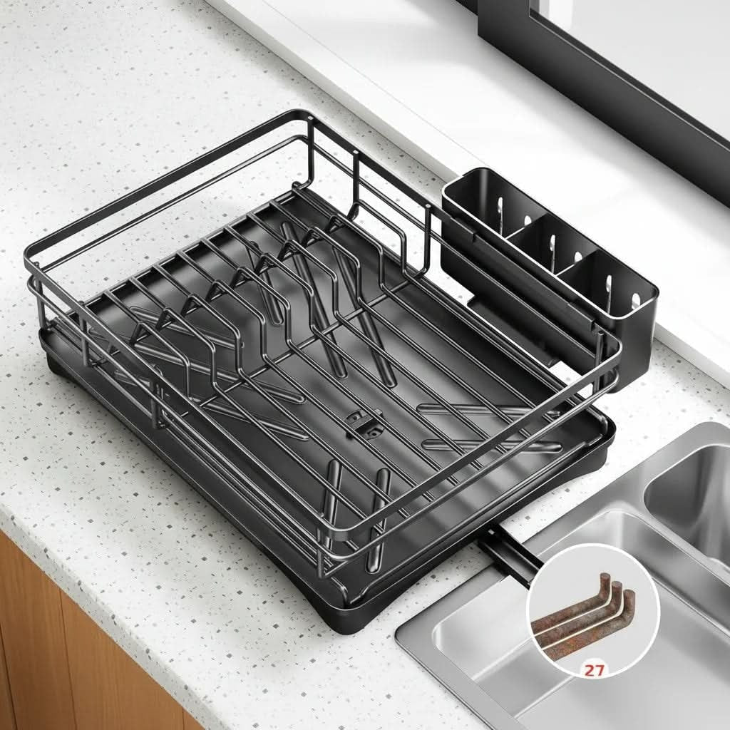 Expandable Dish Drying Rack with Integrated Drip Tray and Over Sink Extension Legs - Image 7