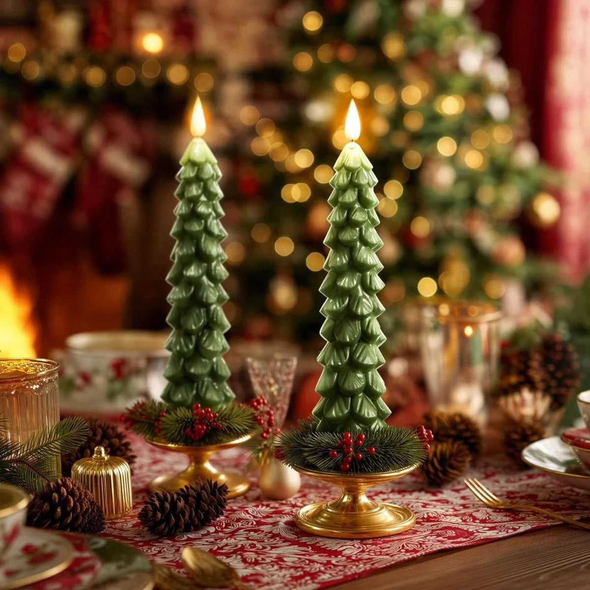 Flameless LED Taper Candles with Christmas Tree Shape and Remote Control Timer - Image 2
