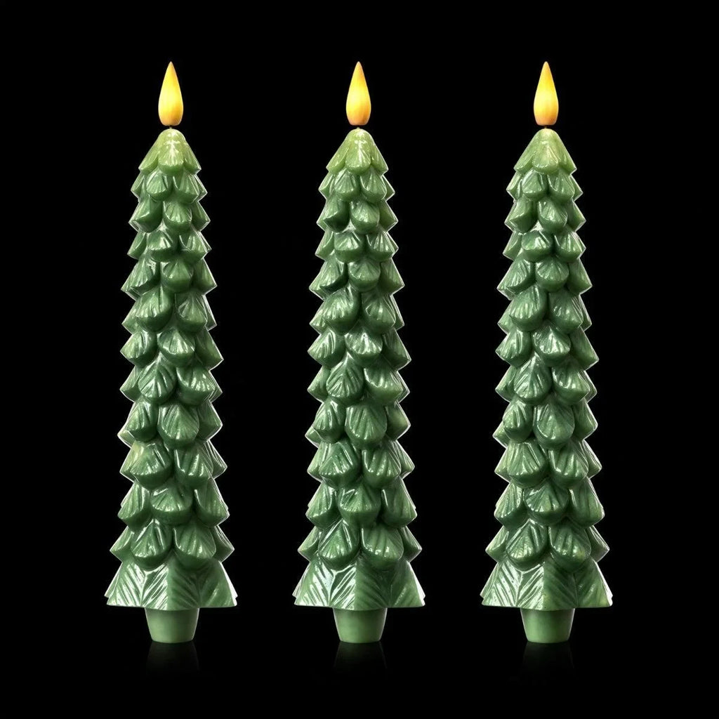 Flameless LED Taper Candles with Christmas Tree Shape and Remote Control Timer - Image 3