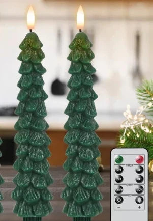 Flameless LED Taper Candles with Christmas Tree Shape and Remote Control Timer - Image 5