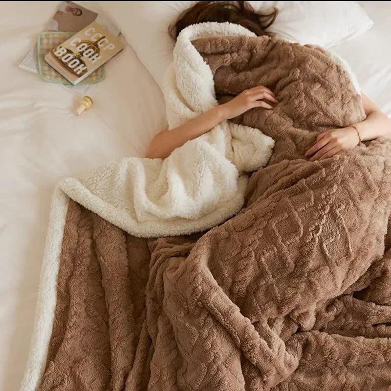 Fleece Throw Blanket with Reversible Sherpa and Cable Knit Texture - Image 1