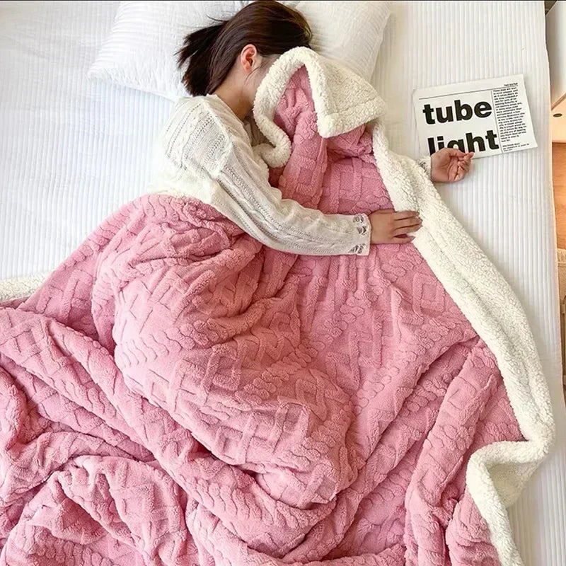 Fleece Throw Blanket with Reversible Sherpa and Cable Knit Texture - Image 2