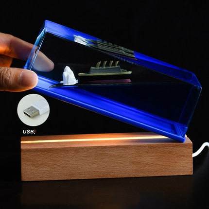 Fluid Drift Bottle Desk Ornament with Floating Ship and LED Light Base - Image 6