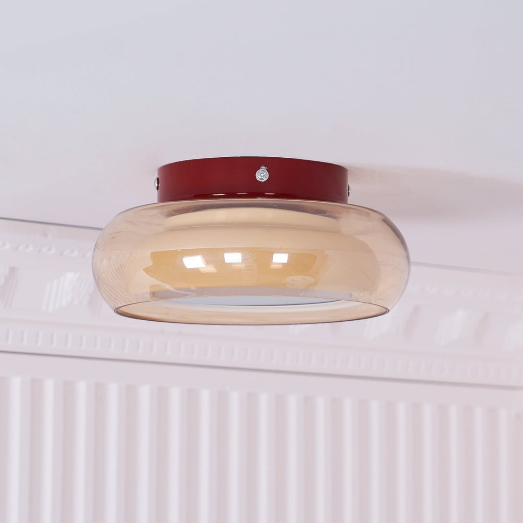 Flush Mount Ceiling Light with Amber Glass Shade Integrated LED Warm - Image 13